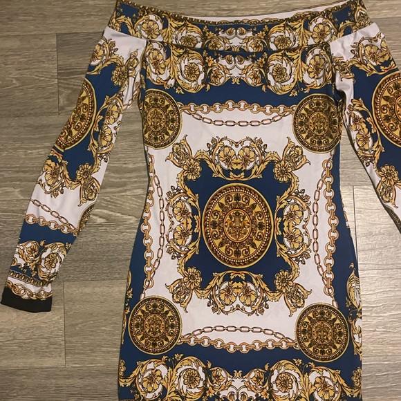 Va Va Voom royal gold link off shoulder bodycon dress size large - Picture 11 of 13